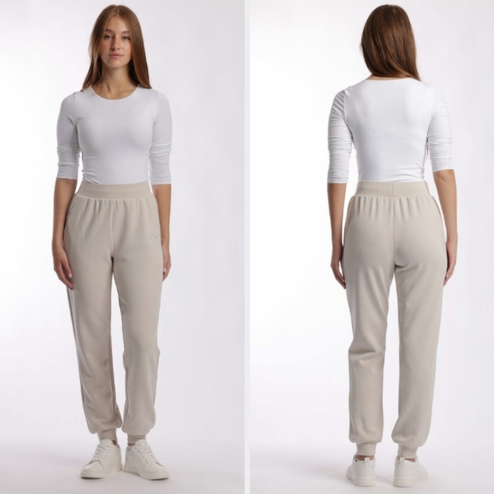 Lazypants premium luxe sueded double knit jogger pants in bone